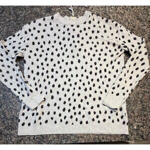 HM Gray Black Polka Dot Knit Sweater Womens Small Back Zip Crewneck Long Sleeve